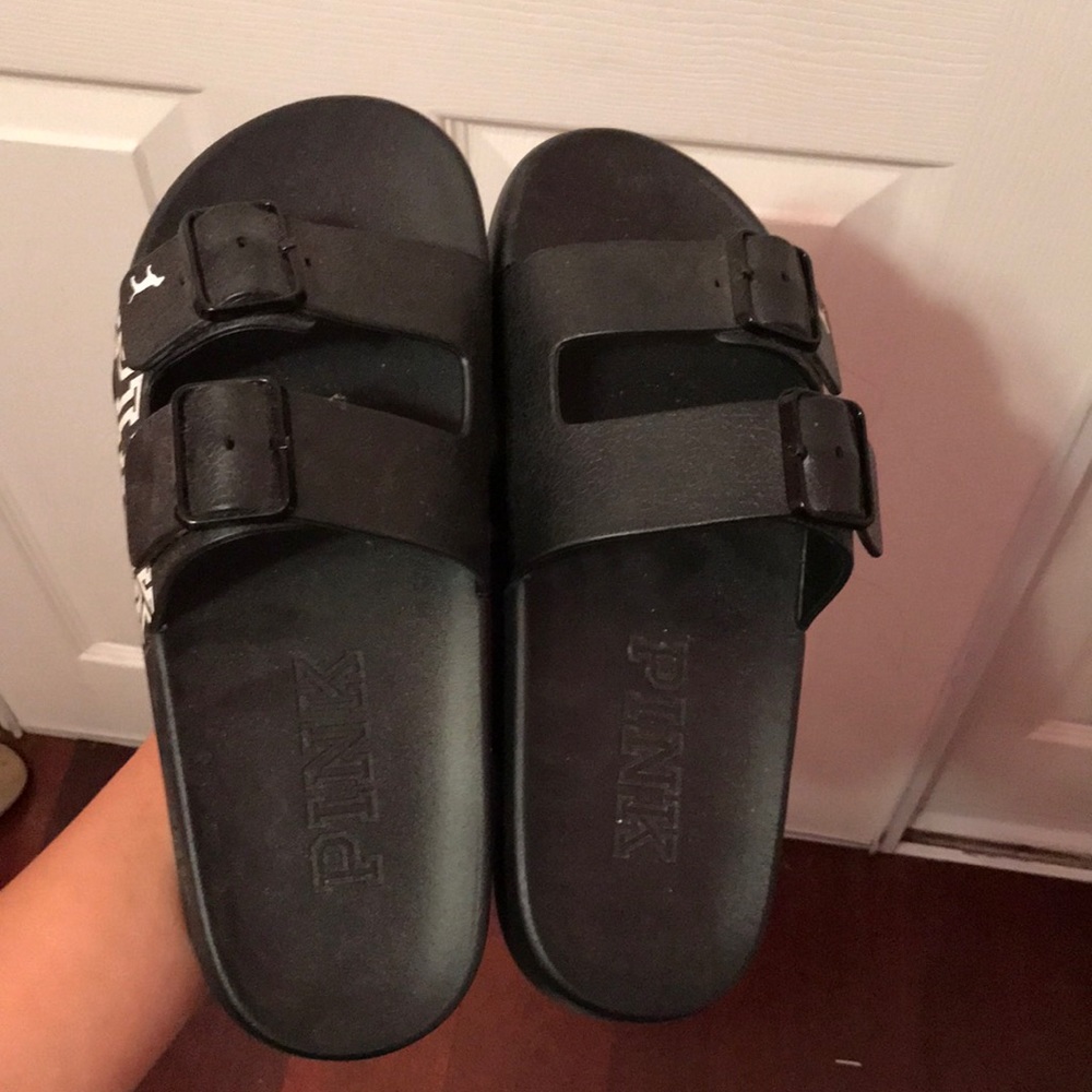 PINK BLACK SLIDES SIZE SMALL